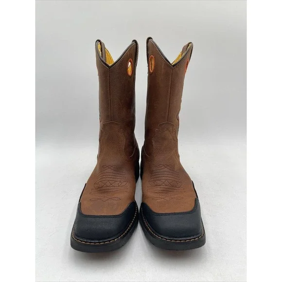 Cody James Boys' Skull Work Boot Broad Square Toe Multi Brown Size 7D